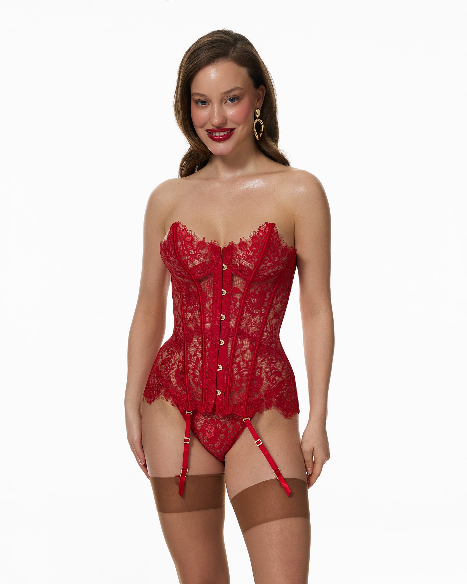 Corset Mona in red French Chantilly lace - 700